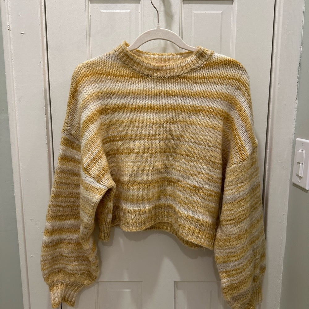 Urban Outfitters Yellow and Cream Crew Neck Sweater